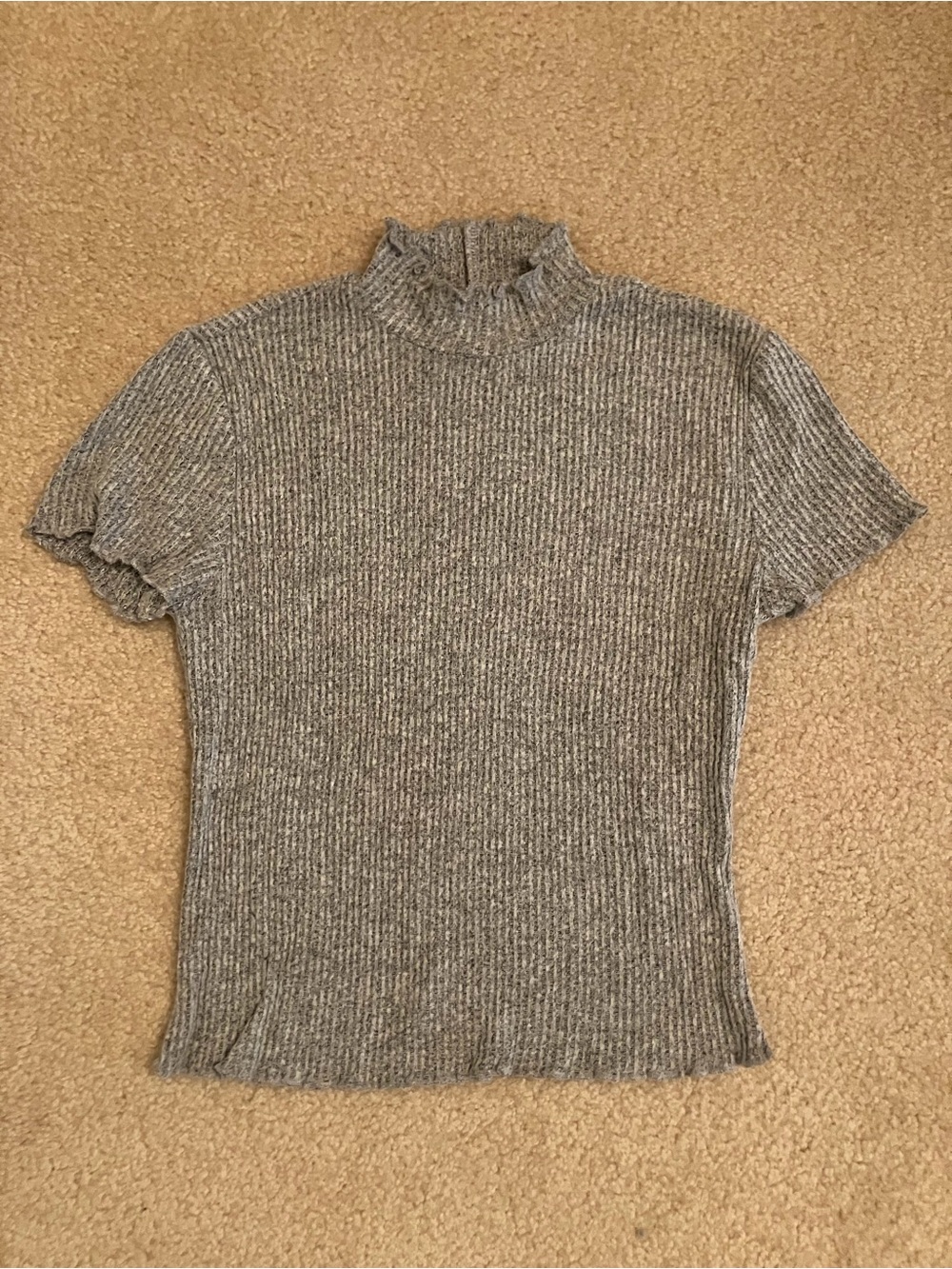 Garage Gray Ribbed Mock Neck Short Sleeve